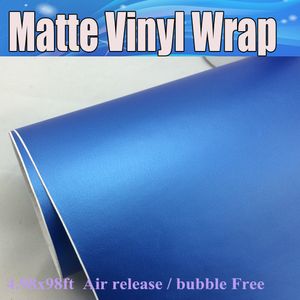 Pearl Blue Matt Vinyl Car Wrapping Sticker med Air Bubble Free Matte Pearl Film Vechicle Wrap Graphics 1.52x30 Meter/Roll Free Frakt
