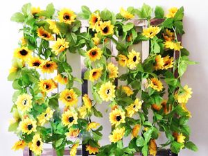 250cm Fake Silk Sunflower Ivy Vine Artificial Flowers Plants With Green Leaves Hanging Garland Garden Fences Home Wedding Decoration