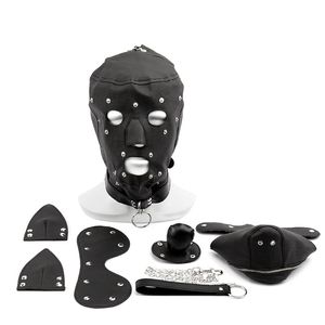 Fetish PU Leather Dog Mask Head Harness Sex Slave Collar Leash Mouth Gag Bondage Hood Blindfold Adult Games Sex Toys for Couples 0701