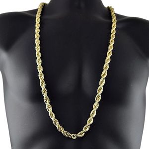 8mm tjockt 76 cm långt massivt rep Twisted Chain 24K Guld Silver Pläterad Hiphop Twisted Chain Halsband för herr