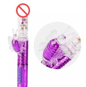 Thrusting Jack Rabbit Vibrator G-Spot Butterfly Telescopic Rotating Bead Rods Vibrator Dildo Clit Stimulation Messager USB Chargeable on Sale
