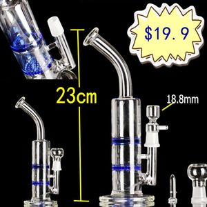 Bongs vattenrör hookahs 23cm lång 18.8mm Joint Size Honeycomb Turbine Recycle Oil Rigs Glass Bongs Percolators Titan Nail