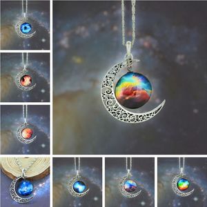 Het New Vintage Starry Moon Outer Space Universe Gemstone Pendant Halsband Mix Modeller Gratis frakt HJ163