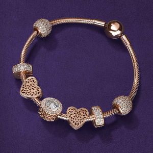 DORAPANG New 2017 100% стерлингового серебра 925 розовое золото Ensemble Charm Beads Классический костюм с браслета Diy браслет Lover подарков
