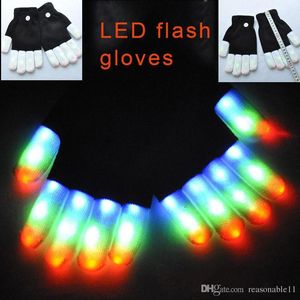 LED Rave Gloves Mitts Flashing Finger Lighting Glove Colorful 7 Colors Light Show Black and White