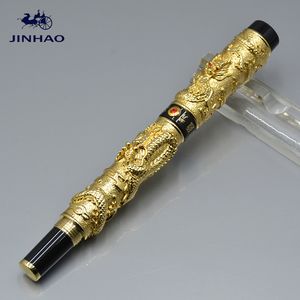 Luxury Jinhao Pen för Golden Double Dragon Embonsment Classic Fountain Pen med Business Office Supplies Writing Smooth Brand Ink Pen Presents