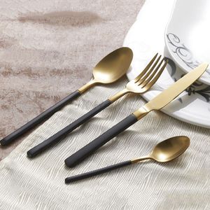 JK Home 4 PZ/LOTTO Set di posate in acciaio inossidabile di lusso Set di posate a mano nera in oro Top Coltello da bistecca Cucchiaio Forchetta Set di posate occidentali