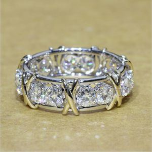anello Vecalon Moissanite 3 colori gemma diamante simulato Cz anello di fidanzamento nuziale per le donne 10KT oro giallo bianco riempito regalo femminile