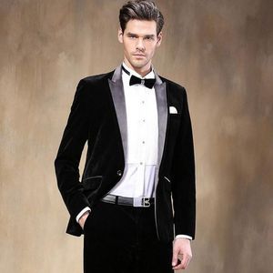 Classic Design Black Velvet Groom Tuxedos Groomsmen Bästa Man Suit Mens Bröllopsdrag Brudgum Business Passar (Jacka + Byxor + Tie) No: 690