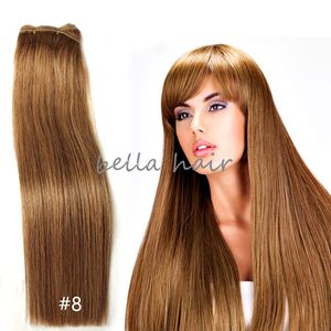 Top quality 14"-24"inch Brazilian malaysian indian peruvian hair light brown human hair weft hair Extensions 100g/p free shipping