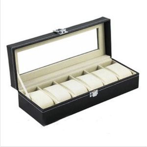 Wholesale- 6 Grid Jewelry Watch Collection Display Storage Organizer Leather Box Case Storeage Accessories