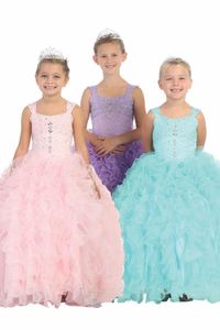 Pink Sleeveless Ruffle Organza Gown Flower Girl Dress with Beaded Bodice Girls Pageant Dresses Ball Gown Little Girl Dress For Weddings