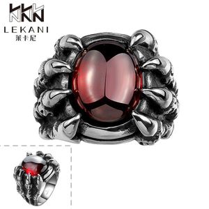 Retro Fashion 316L Stainless Steel Antique Evil Eye Ring Animal Claw Ring with Big Ruby Stone Jewelry for Men