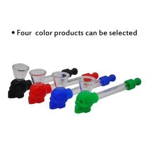 Silicone Skull Glass Pipe Hand Smoking Pipe Glass Bowl Tube Cigarette Water Pipes with Screen PVC Card packing Mix Color Wholesale
