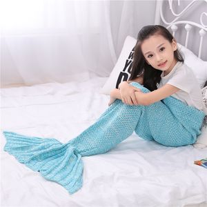 Kids Mermaid Tail Blankets Acrylic Knitted Blanket Girls Mermaid Sofa Mat Crochet Blanket New Year Christmas Gift For Children