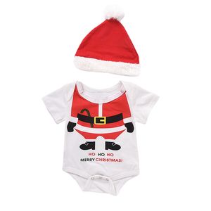 Vestiti di Natale appena nati Neonate Ragazzi Pagliaccetto di Natale + Cappello Modello di Babbo Natale Completi in due pezzi Abbigliamento per bambini Vestiti per neonati autunnali