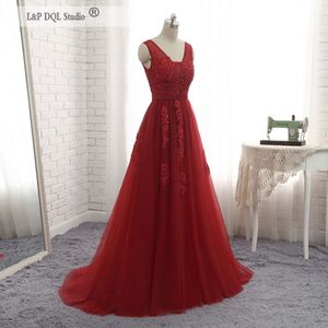 Dark Red Prom Dresses Sweep Pociąg Seksowna Bez Backlesji Długa Suknia Wieczorowa Suknie Formalne Suknie Bez Rękawów Tulle z aplikacjami Shining Cekiny