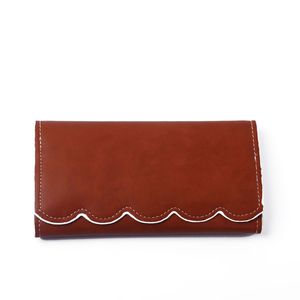 PU Faux Leather Women Long Wallets Light Brown Mint Color Money Holder Scalloped Purses DOM389