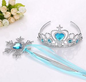 Snowflake ribbon wands crown set fairy wand girl Christmas party gem sticks magic wands wreath headband Tiaras Princess COS props kids gift