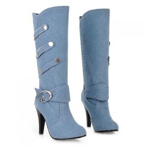 Taglie forti Stivali di jeans sexy Stivali da cowboy per le donne Stivali moda punk con tacco alto Ladies Chaussure Femme Botte NXZ166