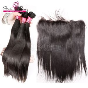 Greakry® Indian Temple Lace Frontal Closure Human Hair 13x4 Bleached Węzły Proste Pełne Koronki Czołowe Kawałki Ucho Ucho Fotshipping