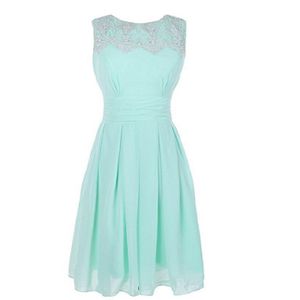 Jewel Neck Lace Chiffon Kurze Brautjungfernkleider Knielanges Partykleid Elegantes Cocktailkleid nach Maß