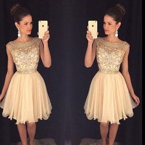 2019 Mini Short Homecoming Dresses Crystal Beaded Crew Neckl Graduation Dresses Little Chiffon Short Cocktail Dress Prom Party Dresses