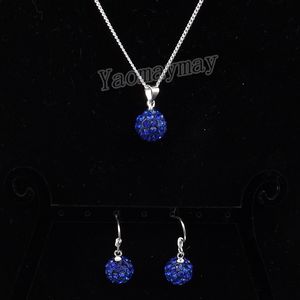 Royal Blue Disco Ball Pendant Earrings And Necklace For Girls Rhinestone Jewellery Set 10 Sets Free Shipping