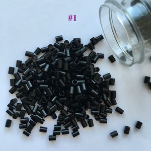 검은 색 플랫 엔드 구리 마이크로 튜브 i-팁 머리카락 (1000pcs / 가방, 3.0mm x 2.4mm x 4.0mm)을위한 플레어없이 마이크로 링