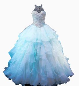 2017 Nowy wysoki Neck Aplikacje A-Line Quinceanera Sukienka z koronką Plus Size Sweet 16 Dress Debiutante Suknie QA509