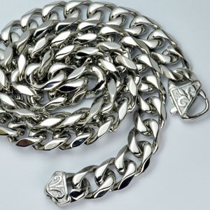 Silver tone Stainless steel Mens Necklace Solid Cuban Curb Chain24" 13.5mm (n335)