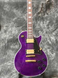 Em estoque-Custom guitarra elétrica com Flame Bordo top na cor roxa, todas as cores estão disponíveis, guitarra de alta qualidade