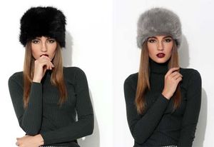 Stand focus women imitación piel pillbox ruso cosaco gorro sombrero gorra damas moda elegante invierno pom pom grueso cálido gris negro