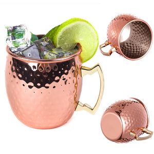 Hammered Moscow Mule Cups Copper Plateing Stainless Steel Mug Brass Handle Hammered Mule Mug with Solid Brass Handle WX-C52