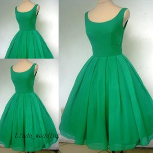 Vintage 1950s korta smaragdgrön cocktailklänning Sexig Scoop Neck Chiffon Cute Party Prom och Homecoming Dress