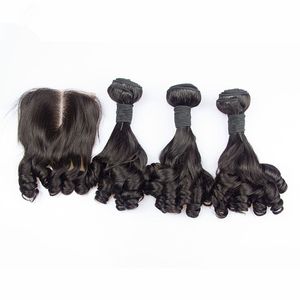 Wholesale middle part weave for sale - Group buy 4Pcs Virgin Malaysian Aunty Funmi Human Hair Weaves With x4 Lace Closure Romance Curls Funmi Hair Bundles With Closure Middle Part
