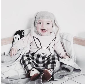 Höst Vinter Toddler Baby Boys Girls Rabbit Long Ear Hat Barn Virka Stickning Ullkeps Kids Headtagle Tillbehör Foto Props