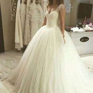 Princess Wedding Dresses from China Ball Gown Sweetheart Sheer Straps Beading Lace Tule Puffy Tulle Bridal Gowns Custom Made