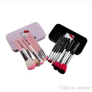 7pcs set hola gatito componen cepillos kit pinceles de maquillaje con hierro caja belleza maquillaje maquillaje cepillo conjunto rosa negro dos colores