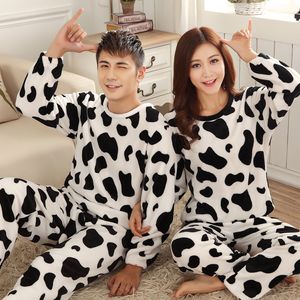 Partihandel-Höst och Vinter Pyjamas Par Pijamas Tjock Flannel TrackSuit Cute Flannel Pajamas Set Lovers 2 stilar Gratis frakt
