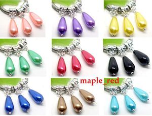 100pcs Beautiful Different colors Silver Plated Imitation Pearl Teardrop Beads Charms Dangles fit European Bracelet & Necklace DIY