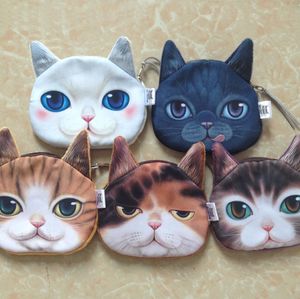 Söt mini 3d kattväska djur ansikte handväska myntväska barn plånbok makeup handväskor koppling påse 5 färger nycklar telefon hållare påsar