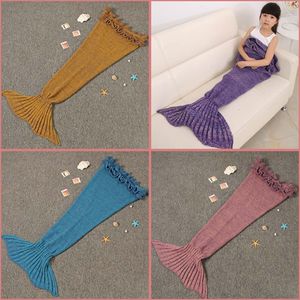 Hot Mermaid Tail Blankets Kids Acrylic Knitted Blanket Girls Mermaid Sofa Mat Crochet Garon Blanket For Kids