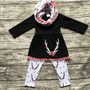 Fall Baby Girl Clothes Kids Boutique Clothing Sets Girls Scarf + tassel Long Sleeve Dress Black Top + Pants Childrens Outfits 3 Piece Cotton