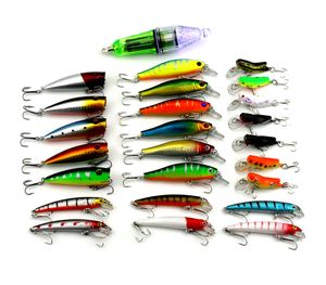 25pcs / set novo mistura iscas de pesca conjunto Minnow Popper Wobbler Hard Swimbait Isca Isca Artificial Luz de pesca Luz de pesca Equipamento