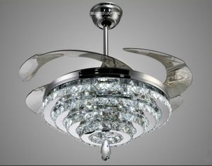 Fãs de teto de cristal de luxo Luz de controle remoto de escurecimento 3 anéis 4 anel projetado com 42 polegadas lustres lustre 110v 220V 30-60W