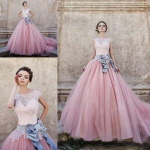 Princess Pink Ball Gown Quinceanera Dresses Cap Sleeves A Line Tulle Beadings Sweet 16 Long Prom Party Gowns Formal Celebrity Pageant Dress