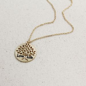 Tree Of Life Gold Leaf Love Life Letter Gold Pendant Necklace Women Sweater Chain Necklace Jewelry