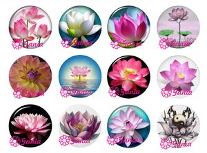 New Arrival Wymienne 18mm Cabochon Glass Stone Buttons Cabochon Lotus Flower Guziki do Snap Biżuteria Bransoletka Naszyjnik Kolczyki