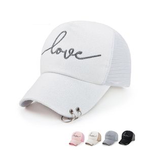 Carta de amor logotipo mulheres snapback ajustável 5 painel boné de beisebol com aro de suspensão moda senhoras malha tampão repicado Gorras Sunhat